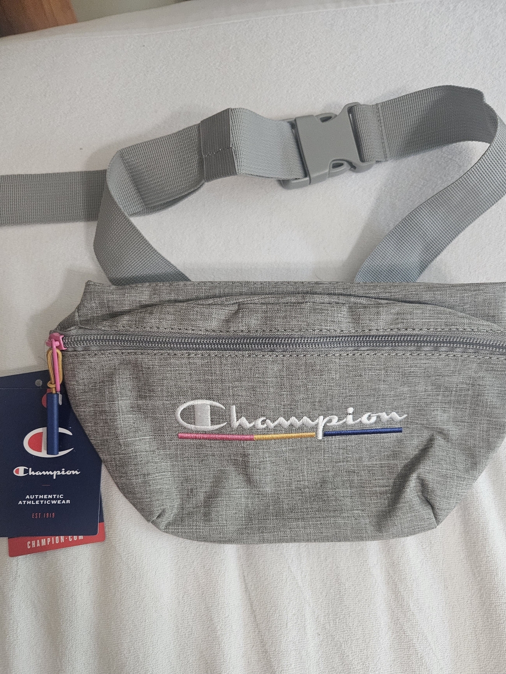 Champion Gray Belt Bag with Multicolor Accent